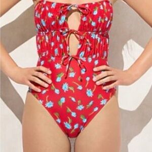 Women's Red Floral Swimsuit NWT